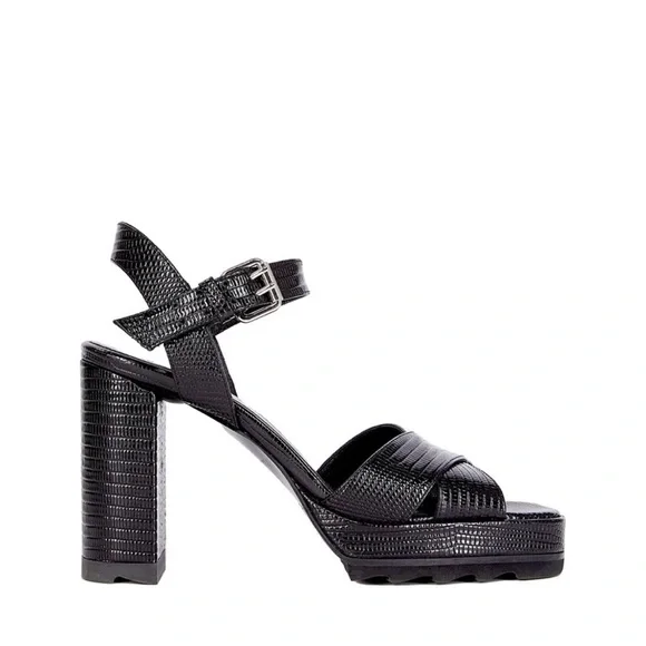 The Kooples BLACK LIZARD EFFECT LEATHER HEELED PLATFORM - Picture 4 of 6